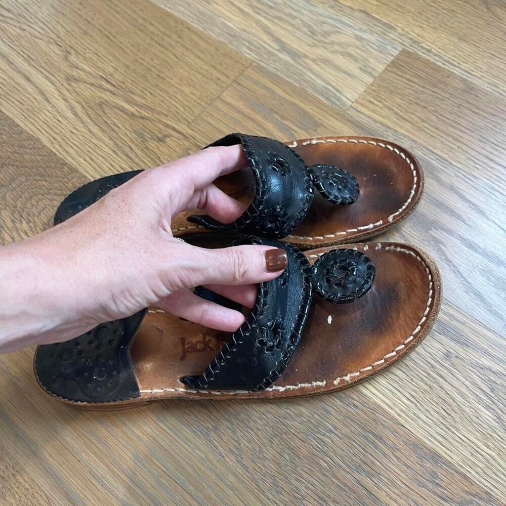 Jack Rogers Black Leather Thong Sandals Women’s Size 8